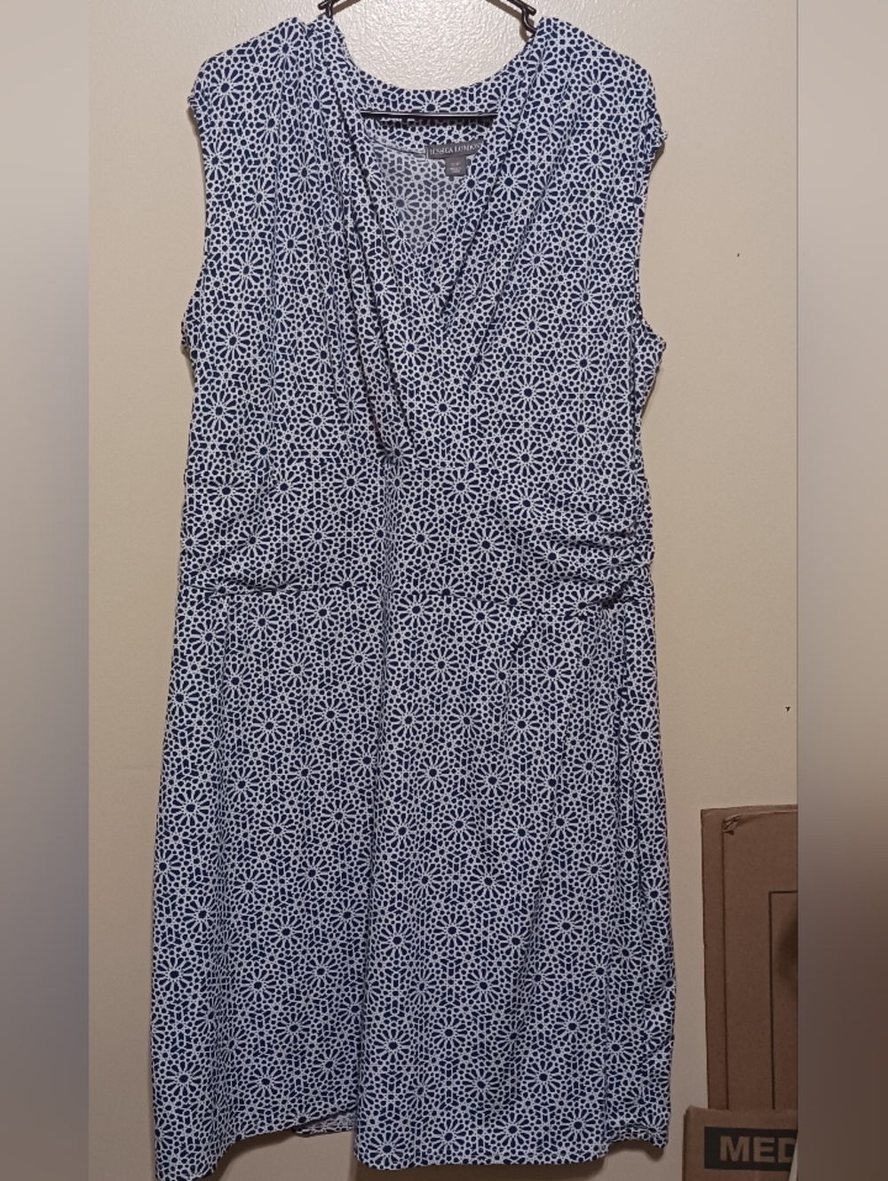 Jessica London Navy and White Sleeveless Midi Dress 22w. A-10
